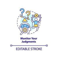 Monitor your judgments concept icon. Information consumption. Prevent news overload abstract idea thin line illustration. Isolated outline drawing. Editable stroke vector