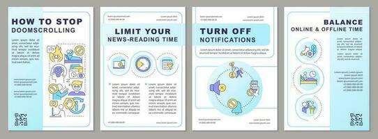 How to stop doomsurfing brochure template. Information explosion. Leaflet design with linear icons. Editable 4 vector layouts for presentation, annual reports