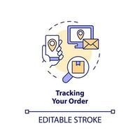 Tracking your order concept icon. Distance parcel monitoring. Delivery management abstract idea thin line illustration. Isolated outline drawing. Editable stroke vector