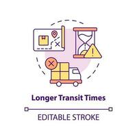 Long transit times concept icon. Unsafety shipping. Slow delivery. Post office abstract idea thin line illustration. Isolated outline drawing. Editable stroke vector