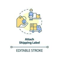 Attach shipping label concept icon. Packages requirements. Compliance with mail norms abstract idea thin line illustration. Isolated outline drawing. Editable stroke vector