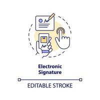 electrónico firma concepto icono. digitalmente firmar a recibir orden. identificación resumen idea Delgado línea ilustración. aislado contorno dibujo. editable carrera vector