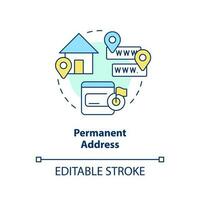 Permanent address concept icon. Receiver contacts. Save mailbox name after relocate abstract idea thin line illustration. Isolated outline drawing. Editable stroke vector