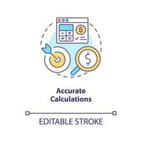 Accurate calculations concept icon. Payroll management software benefit abstract idea thin line illustration. Isolated outline drawing. Editable stroke vector