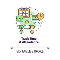 Track time and attendance concept icon. Workflow management. Payroll processing step abstract idea thin line illustration. Isolated outline drawing. Editable stroke vector