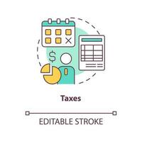 Taxes concept icon. Regular payments control. Employee payroll deductions type abstract idea thin line illustration. Isolated outline drawing. Editable stroke vector