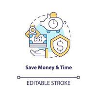 Save money and time concept icon. Payroll processing software benefit abstract idea thin line illustration. Isolated outline drawing. Editable stroke vector