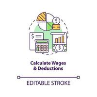 Calculate wages and deductions concept icon. Payroll processing step abstract idea thin line illustration. Isolated outline drawing. Editable stroke vector