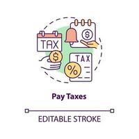 Pay taxes concept icon. Quarter end payments. Payroll processing step abstract idea thin line illustration. Isolated outline drawing. Editable stroke vector