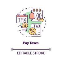 Pay taxes concept icon. Quarter end payments. Payroll processing step abstract idea thin line illustration. Isolated outline drawing. Editable stroke vector