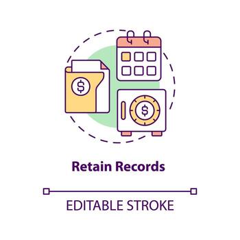 Retain records concept icon. Financial documents storage. Payroll processing step abstract idea thin line illustration. Isolated outline drawing. Editable stroke vector