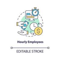 Hourly employees concept icon. Worker wage type. Payroll processing method abstract idea thin line illustration. Isolated outline drawing. Editable stroke vector