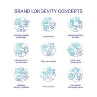 Brand longevity and service quality blue gradient concept icons set. Business development idea thin line color illustrations. Isolated symbols vector