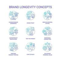 Brand longevity and service quality blue gradient concept icons set. Business development idea thin line color illustrations. Isolated symbols vector