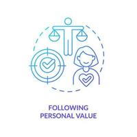 Following personal values blue gradient concept icon. Business strategy. Customer need knowing abstract idea thin line illustration. Isolated outline drawing vector