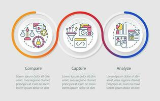 personalizado márketing analítico lazo infografía modelo. compromiso estrategia. datos visualización con 3 pasos. cronograma informacion cuadro. flujo de trabajo diseño con línea íconos vector