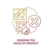 Ignoring value of strategy red gradient concept icon. Absence of accurate plan. Brand longevity challenge abstract idea thin line illustration. Isolated outline drawing vector