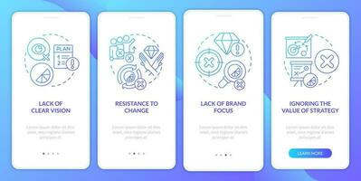 Brand longevity challenges blue gradient onboarding mobile app screen. Walkthrough 4 graphic instructions with linear concepts. UI, UX, GUI template vector