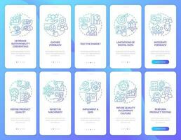 Brand longevity and quality blue gradient onboarding mobile app screen set. Walkthrough 5 graphic instructions with linear concepts. UI, UX, GUI template vector