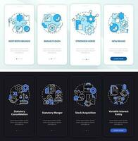 Brand consolidation night and day mode onboarding mobile app screen. Walkthrough 4 steps editable graphic instructions with linear concepts. UI, UX, GUI template vector