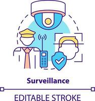 Surveillance concept icon. Physical security framework form abstract idea thin line illustration. Facial recognition. Isolated outline drawing. Editable stroke vector