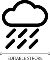 Heavy rain white linear ui icon. Weather prediction. Precipitations forecast. GUI, UX design. Outline isolated user interface element for app and web. Editable stroke vector