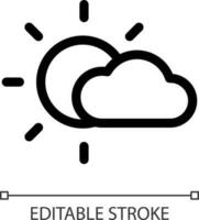 Partly cloudy white linear ui icon. Weather prediction. Mostly sunny condition. GUI, UX design. Outline isolated user interface element for app and web. Editable stroke vector