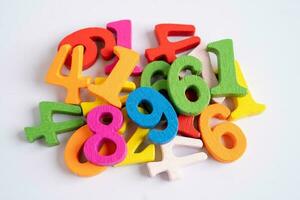 Math number colorful on white background, education study mathematics learning teach concept. photo