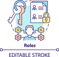 Roles concept icon. Identity management capability abstract idea thin line illustration. Granted authorizations. Isolated outline drawing. Editable stroke vector