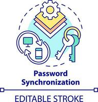 Password synchronization concept icon. Management abstract idea thin line illustration. Sync between multiple systems. Isolated outline drawing. Editable stroke vector