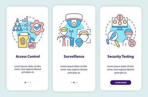 Parts of physical security onboarding mobile app screen. Protection walkthrough 3 steps editable graphic instructions with linear concepts. UI, UX, GUI template vector