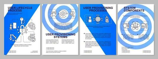 Software for user provisioning blue brochure template. Facility. Leaflet design with linear icons. Editable 4 vector layouts for presentation, annual reports