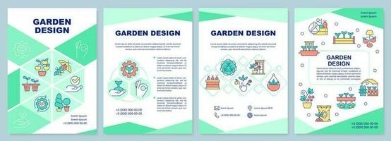 Garden design green brochure template. Floral decoration. Leaflet design with linear icons. Editable 4 vector layouts for presentation, annual reports