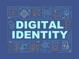 Digital identity word concepts dark blue banner. Verification. Infographics with editable icons on color background. Isolated typography. Vector illustration with text