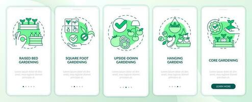 Effective gardening green onboarding mobile app screen. Plant care walkthrough 5 steps editable graphic instructions with linear concepts. UI, UX, GUI template vector