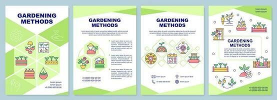 Gardening methods green brochure template. Planting innovation. Leaflet design with linear icons. Editable 4 vector layouts for presentation, annual reports