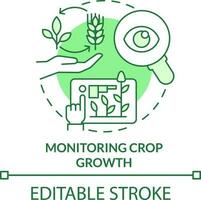 Monitoring crop growth green concept icon. Observe progress. Increased crop yield abstract idea thin line illustration. Isolated outline drawing. Editable stroke vector