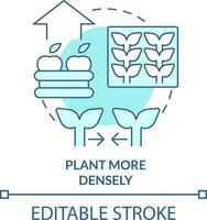 Plant more densely turquoise concept icon. Increasing farming productivity abstract idea thin line illustration. Isolated outline drawing. Editable stroke vector