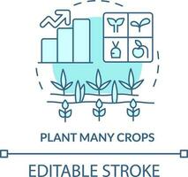 Plant many crops turquoise concept icon. Increasing farming productivity abstract idea thin line illustration. Isolated outline drawing. Editable stroke vector