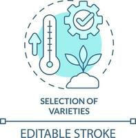 selección de variedades turquesa concepto icono. calor tolerante plantas. agricultura resumen idea Delgado línea ilustración. aislado contorno dibujo. editable carrera vector