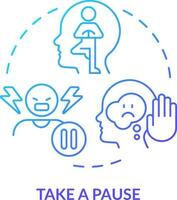 Take pause blue gradient concept icon. Regulate feelings. Self control. Emotional regulation skills abstract idea thin line illustration. Isolated outline drawing vector