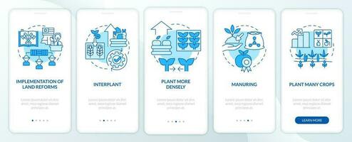 Increasing farming productivity blue onboarding mobile app screen. Walkthrough 5 steps editable graphic instructions with linear concepts. UI, UX, GUI template vector