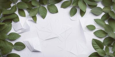 White paper on leaves background photo