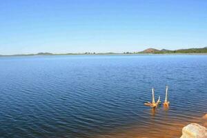 Copper red polluted lake photo