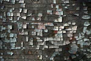 Wall of wood with peeling paint - dirty old wooden plank photo