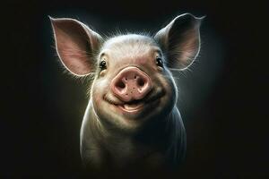 linda cerdo mirando dentro el cámara y riendo felizmente ai generado foto