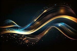 blue and gold futuristic particle beam stream, digital data flow Dynamic pattern AI Generated photo