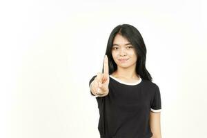 Showing count One finger Of Beautiful Asian Woman Isolated On White Background photo