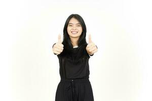 Showing Thumbs Up Of Beautiful Asian Woman Isolated On White Background photo