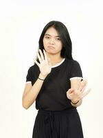 Stop or Rejection Gesture Of Beautiful Asian Woman Isolated On White Background photo